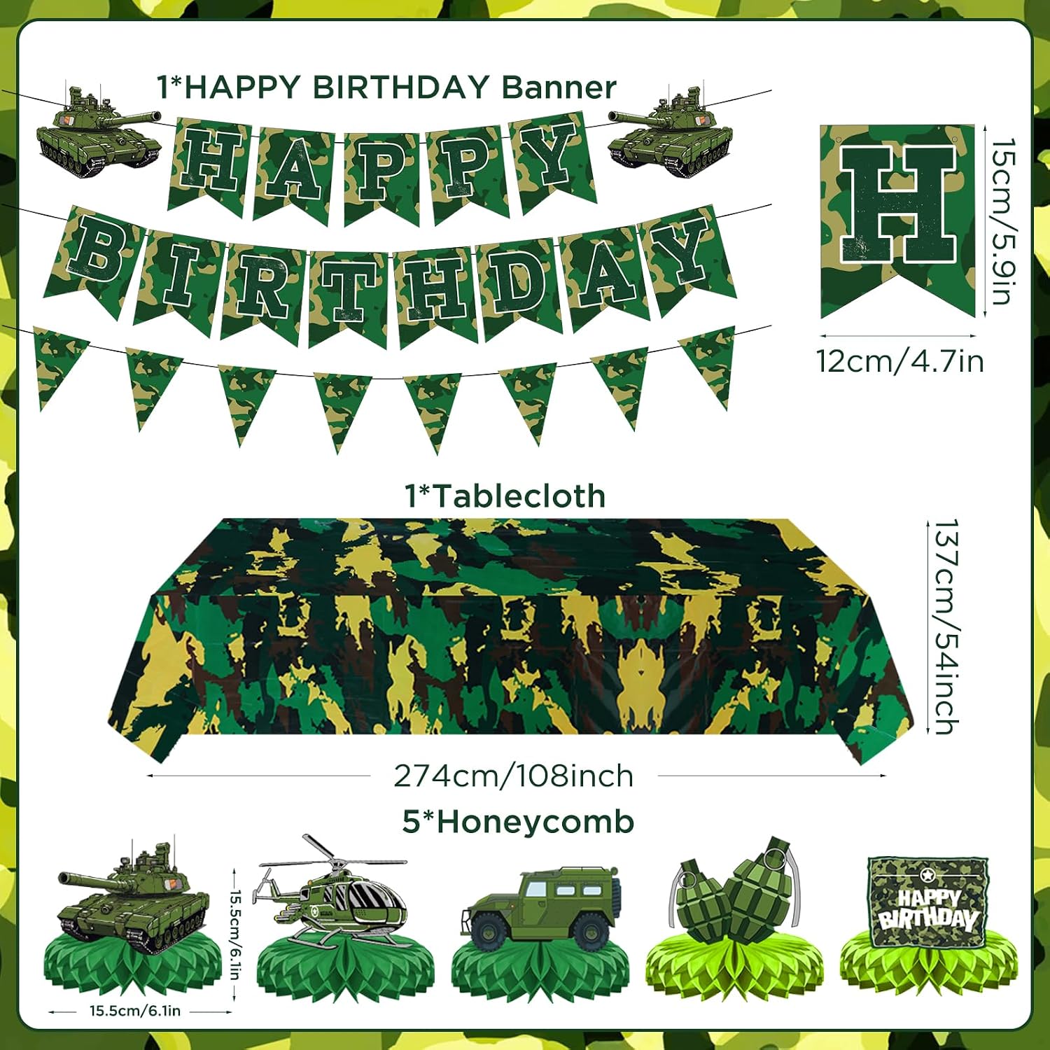 Camo Birthday Party Decorations Camouflage Party Decoration Include Camo Happy Birthday Banner Military Theme Honeycomb Centerpieces Camo Tablecloth for Boys Girls Army Party Supplies