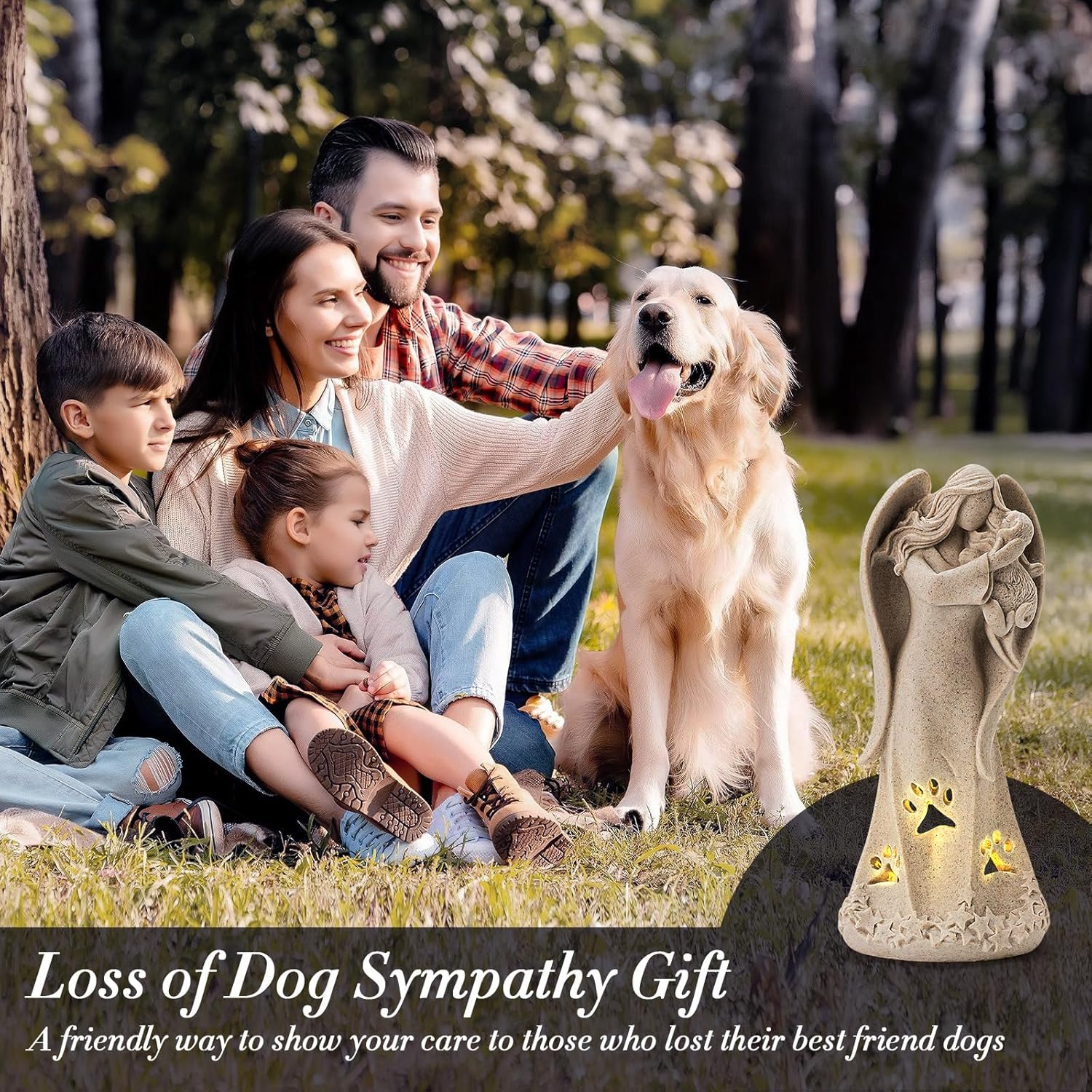 INLOMEM Dog Memorial Gifts for Loss of Dog, Pet Memorial Gifts, Pet Loss Gifts, Bereavement Gifts for Loss of Pet, Hand-Sculpted Dog Sympathy Gifts, Resin Sculpture (Granite)