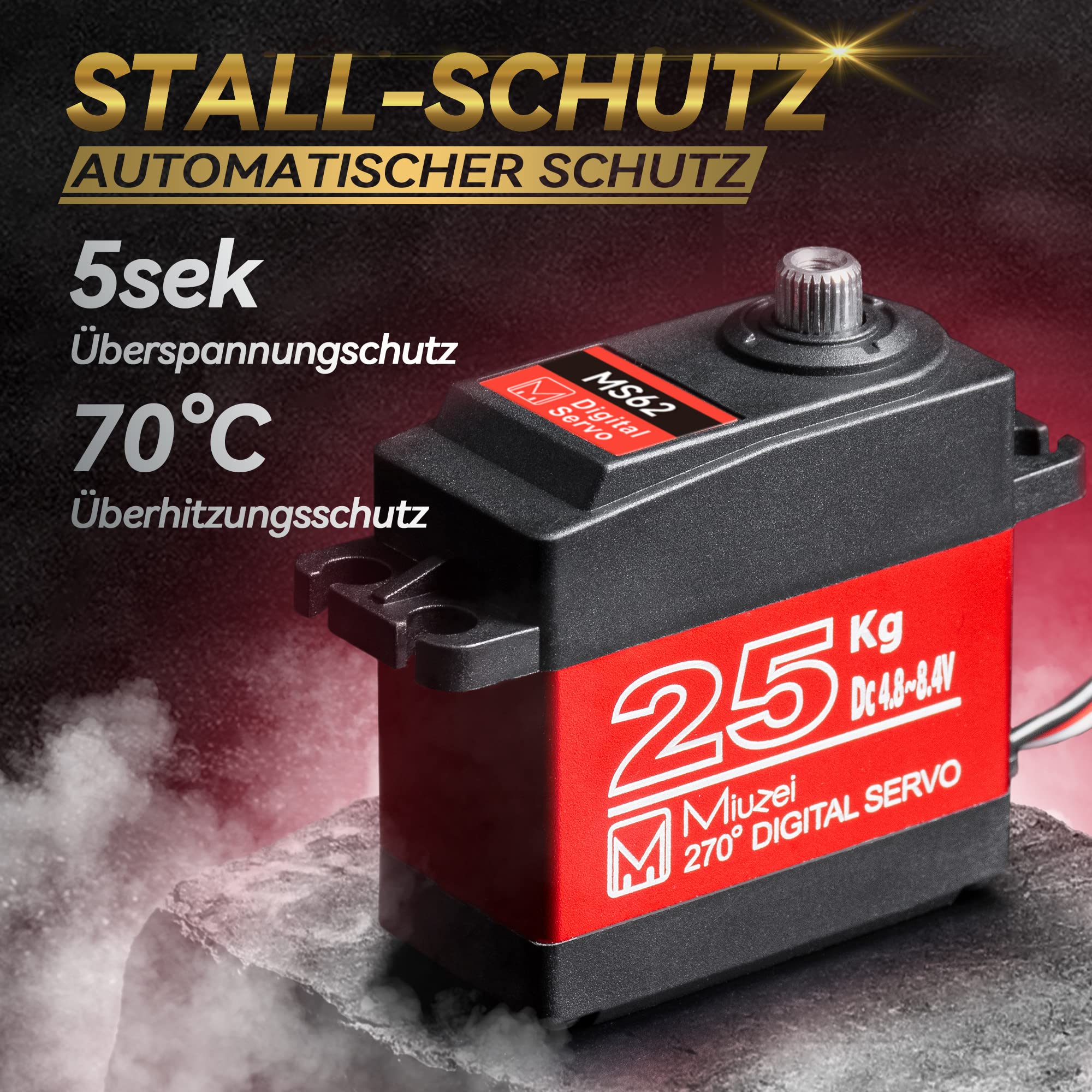 Miuzei serwo cyfrowe 25 kg, wodoodporne, wysoki moment obrotowy, metalowa przekładnia 270 stopni, serwo+silnik dla mini RC samochodów 1/8 1/10 1/12, robota, samolotu, łodzi z 25T róg serwo, kabel