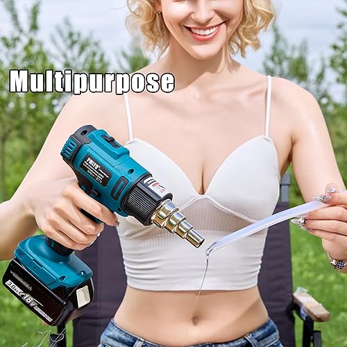 Miniatura 6 de Pistola de calor inalámbrica para batería Makita, pistola de aire caliente de soldadura de calentamiento rápido de 350 W, ajuste de 2 temperaturas