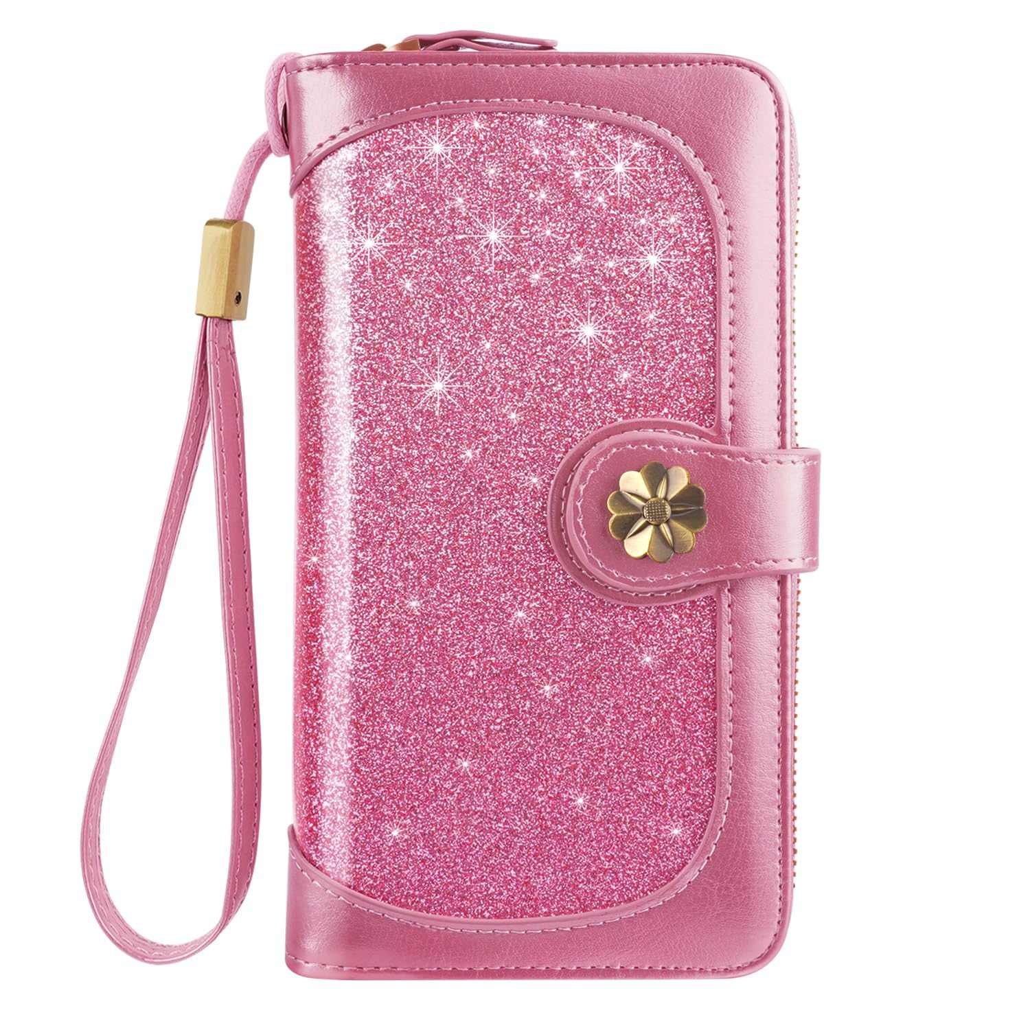 Coco Rossi Women Wallets Multi Card Case Wallet Clutch Wallet Card Holder Organizer Ladies Purse Wrist strap Purse, Peach Glitter