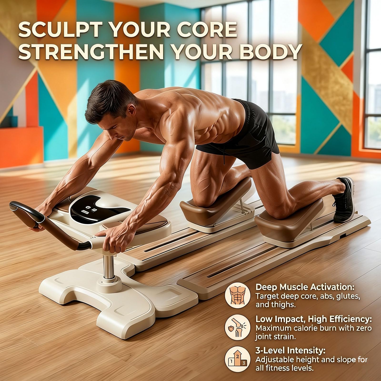 Trenażer kręgosłupa, Spine Twist and Stretch Trainer, 3-stopniowa regulacja wysokości, licznik LED, do pilatesu, do treningu mięśni brzucha, ujędrniania talii i rozciągania nóg, 100 kg