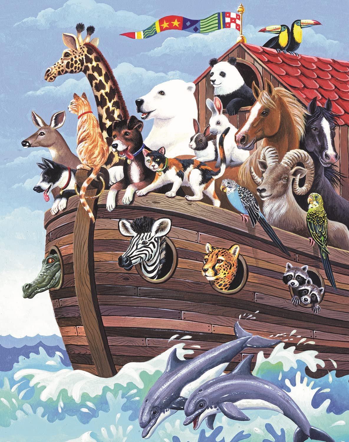 Bits and Pieces - 50 Piece Big Piece Jigsaw Puzzle for Seniors - 15" x 19" - Noah's Ark - 50 pc Animals Christian Large Lettered Pieces Mental & Physical Dexterity Jigsaw by Barbara Gibson