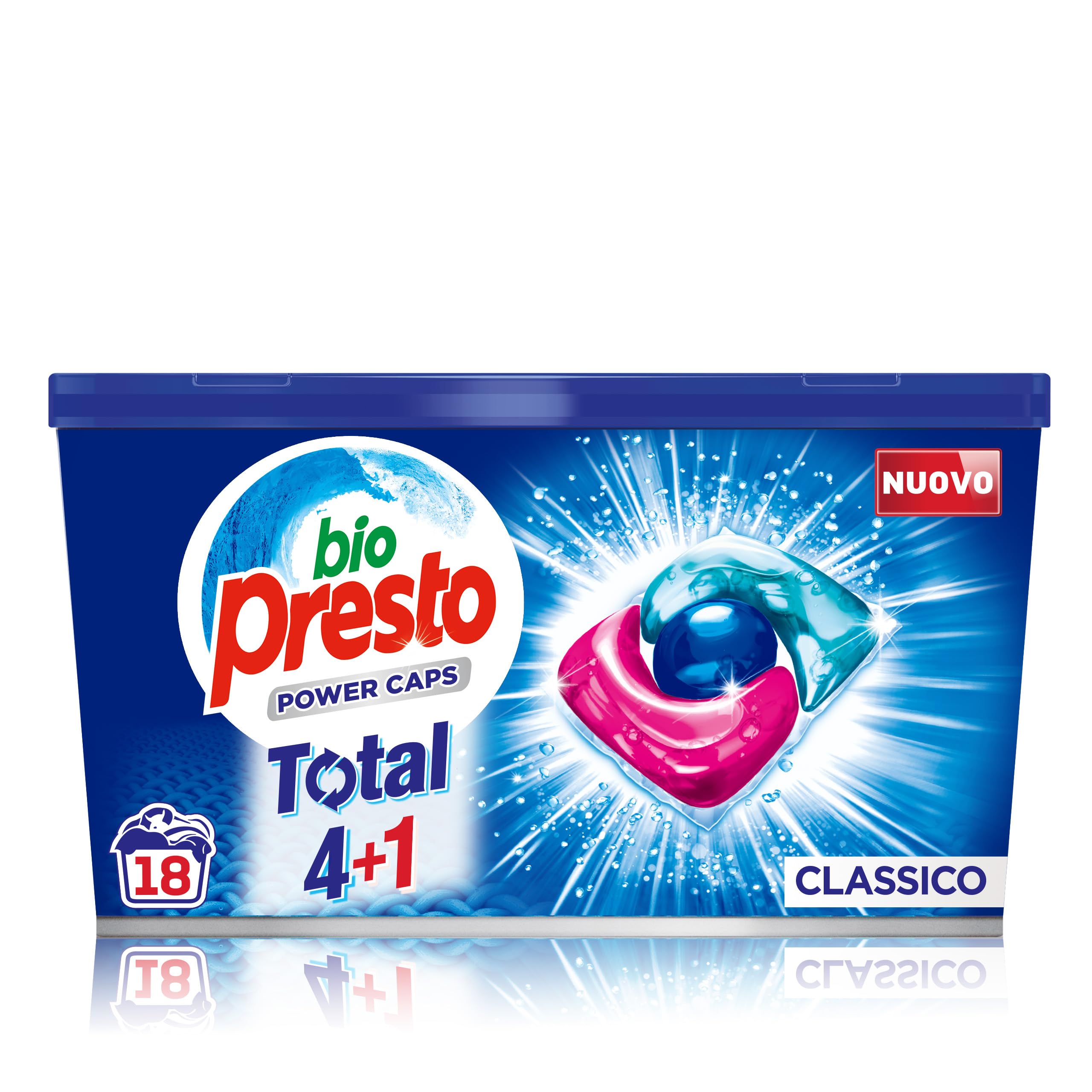 Bio Presto Power Caps Classico, Detersivo Lavatrice Predosato In Capsule, 6 Confezioni Da 18 pezzi, totale Lavaggi 108