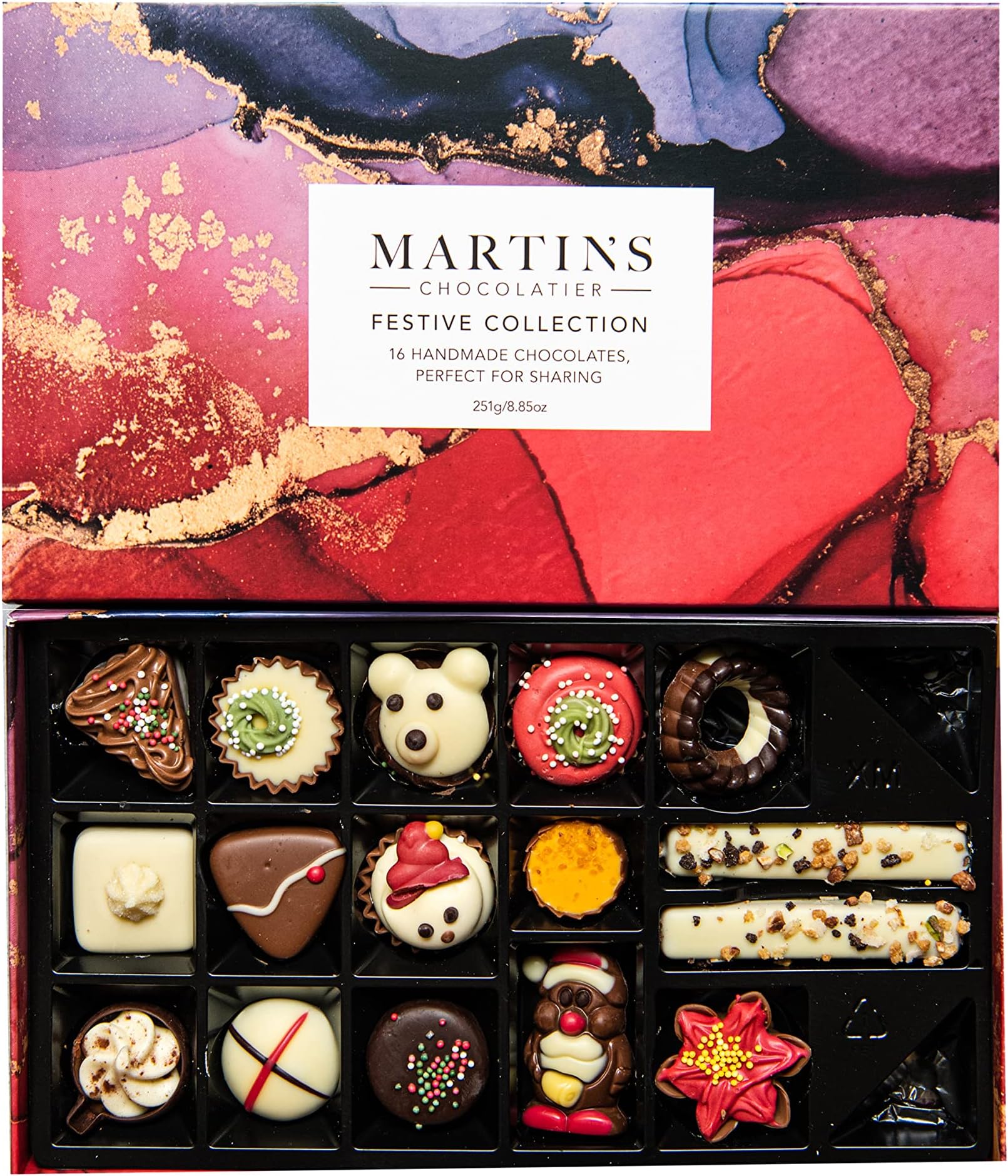 Martinโs Chocolatier Festive Signature Collection | 16 Luxury Chocolates Gift Box | Milk, White, Dark Belgian Chocolate Assortment for Christmas Celebrations (251g)
