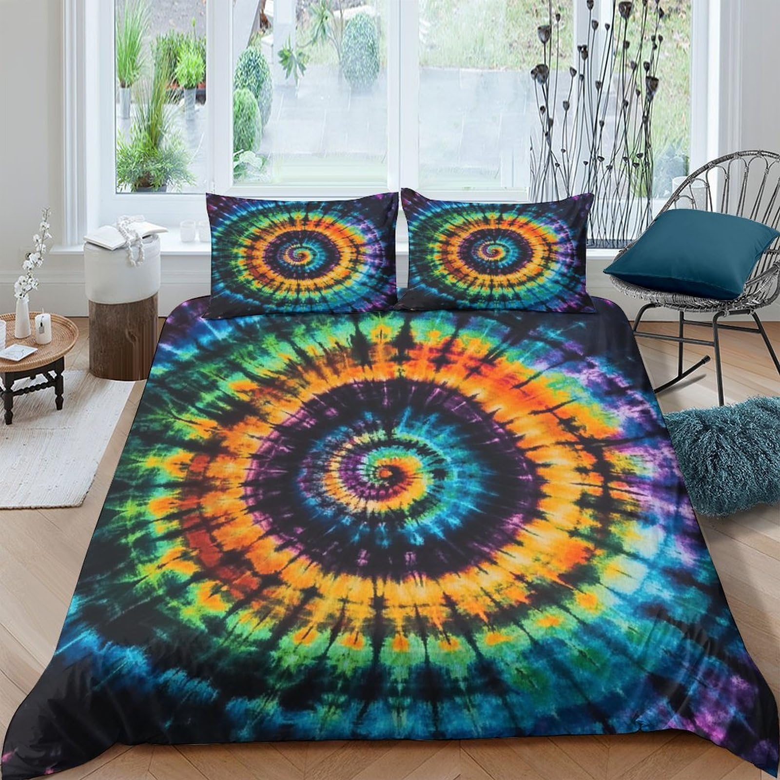 Ctjqhvkz Style-9 3D Printed Tie Dye Spiral Fitted Sheet Microfiber Soft Breathable Rainbow Swirl Mattress Cover For Bedroom Dorm Decorative Protection Single（135X200cm）