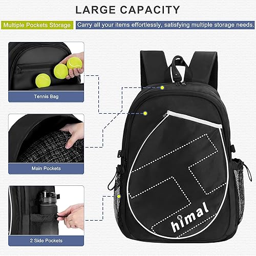Miniatura 5 de Mochila de tenis para hombres y mujeres, gran capacidad para 2 raquetas con compartimento ventilado para zapatos y bolsillo aislado