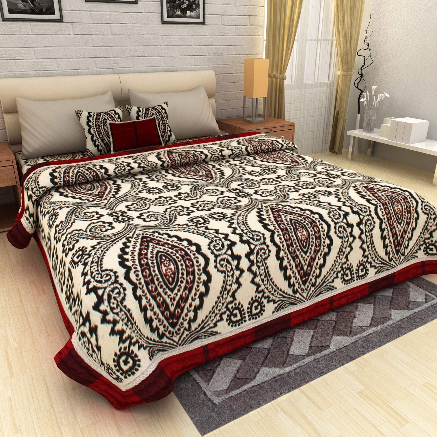 Cotton Quilted Bedspread/Coverlet/Bed Cover with 3 Cushion Covers (King Size 92x108 Inches, Off White, 4-Piece)-image-40