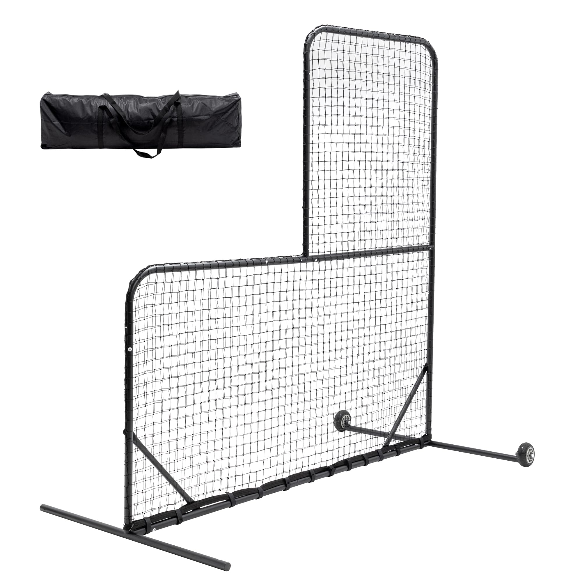 Jaxilyn L Screen Baseball 7x7ft Pitcher Protector Net for Pitchers Protection with Wheels for Batting Cage, Includes Portable Carry Bag