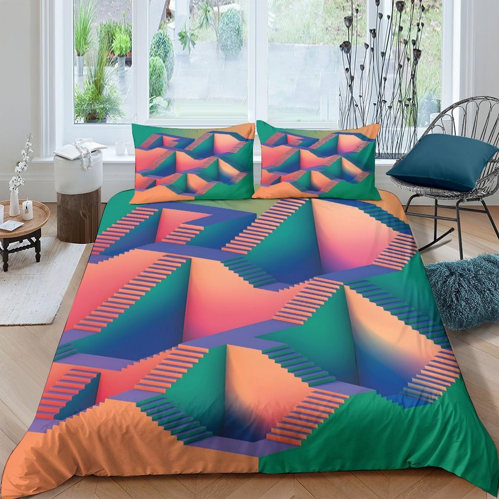 Ctjqhvkz Style-4 3D Printed Geometric Abstract Fitted Sheet Microfiber Soft Colorful Mountain Mattress Cover For Bedroom Dorm Easy Care Single（135X200cm）