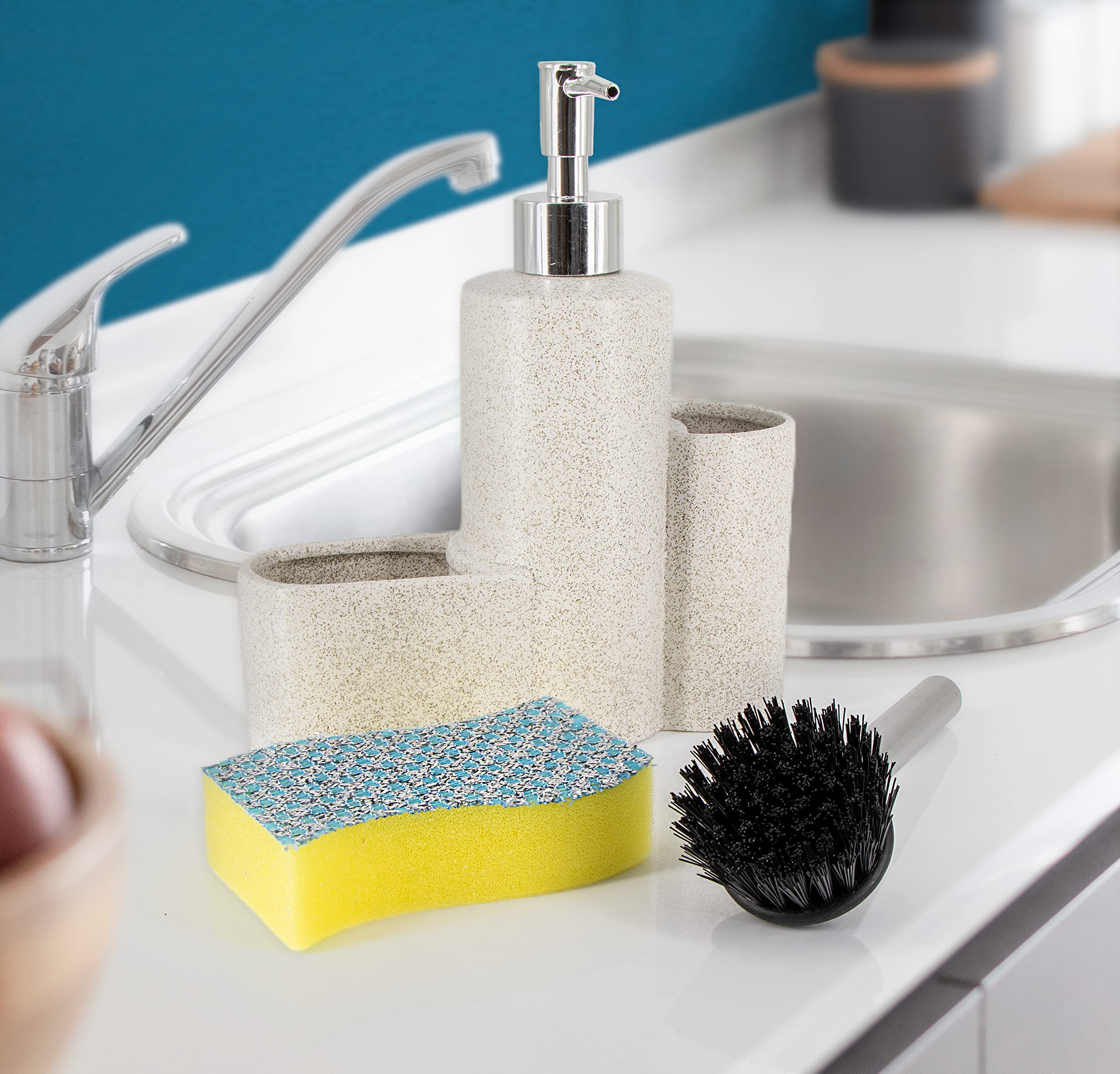 Getstar Seifenspender Set – 2 Keramikflaschen Mit Bambuspumpe & Tablett, Rustikales Design