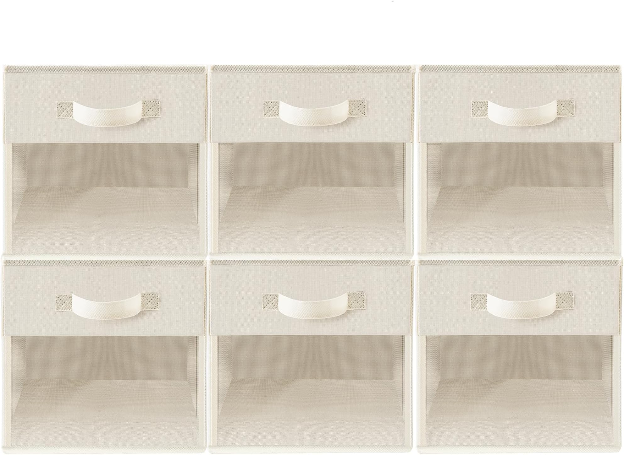 Storage Cubes with Clear Window, 11" Storage Bins, Foldable Cube Storage Box, Fabric Closet Organizers with Handles for Home, Office, Shelf, Closets, Living Room, Beige, 6 Pack
