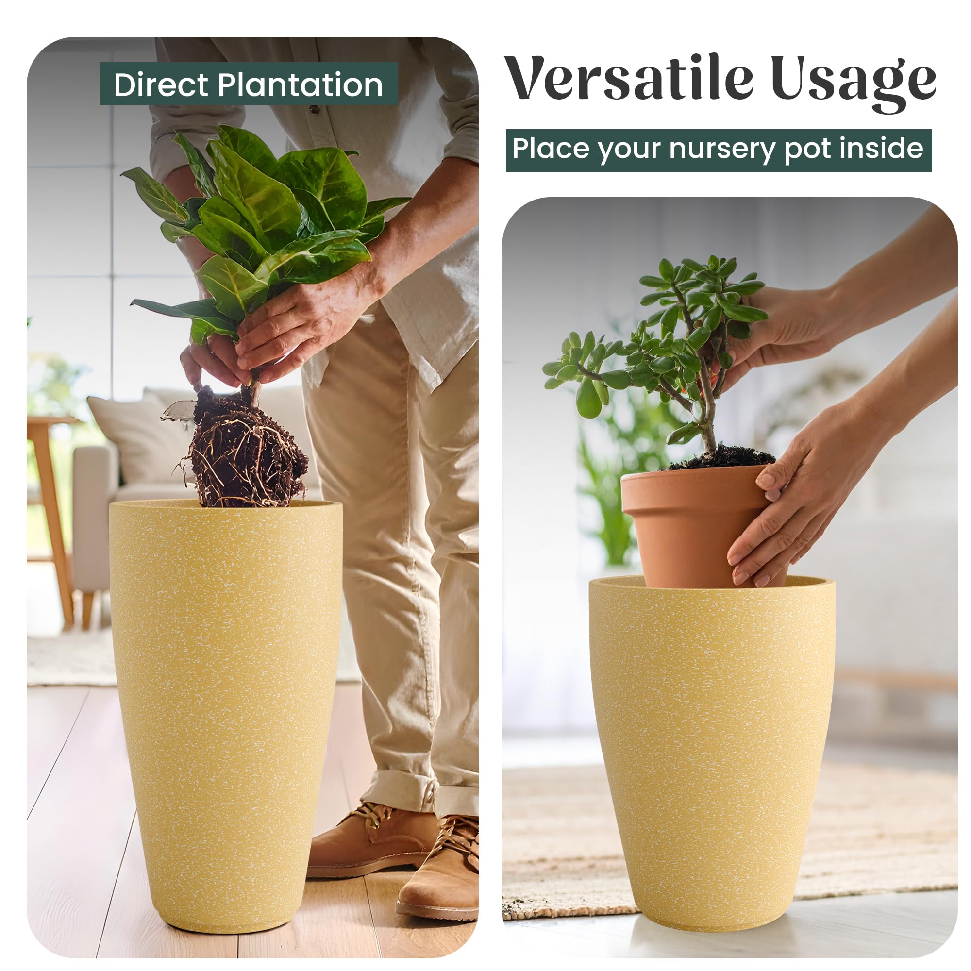YUCCABE ITALIA FOXB VNR 18 INCH Pots for Plants Highly Durable Polymers Lightweight Indoor Outdoor Tall Flower Pot Gamla Tree Planter Container Planters for Living Room, Balcony,Garden, Beige 1