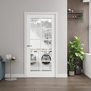 32 × 80 in. 10-Lite Glass and Solid Manufactured Wood Primed Slab Door Without Hardware Kit
