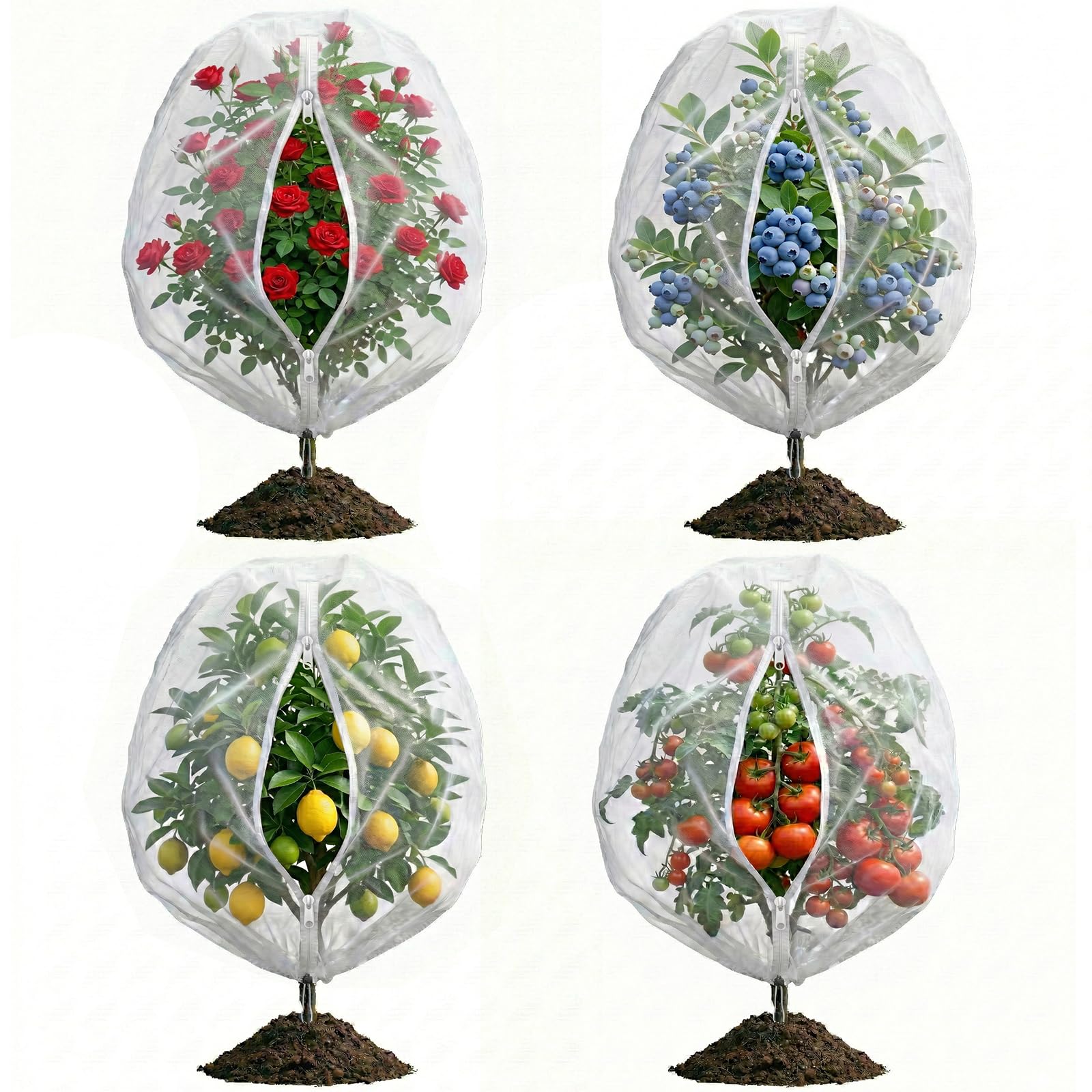 Bird Netting For Garden Protection – 4-Pack Drawstring Mesh Covers 3.3ft X 2.7ft For Blueberry Bushes, Vegetables & Flowers