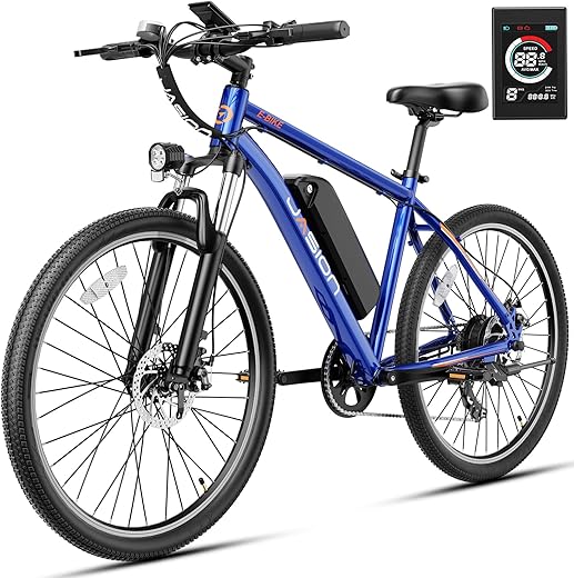 Jasion EB5 Electric Bike for Adults with Peak 500W Brushless Motor, 40Miles 20MPH Commuting Electric Mountain Bike with 360Wh Removable Battery, 7-Speed, 26" Tires and Front Fork Suspension
