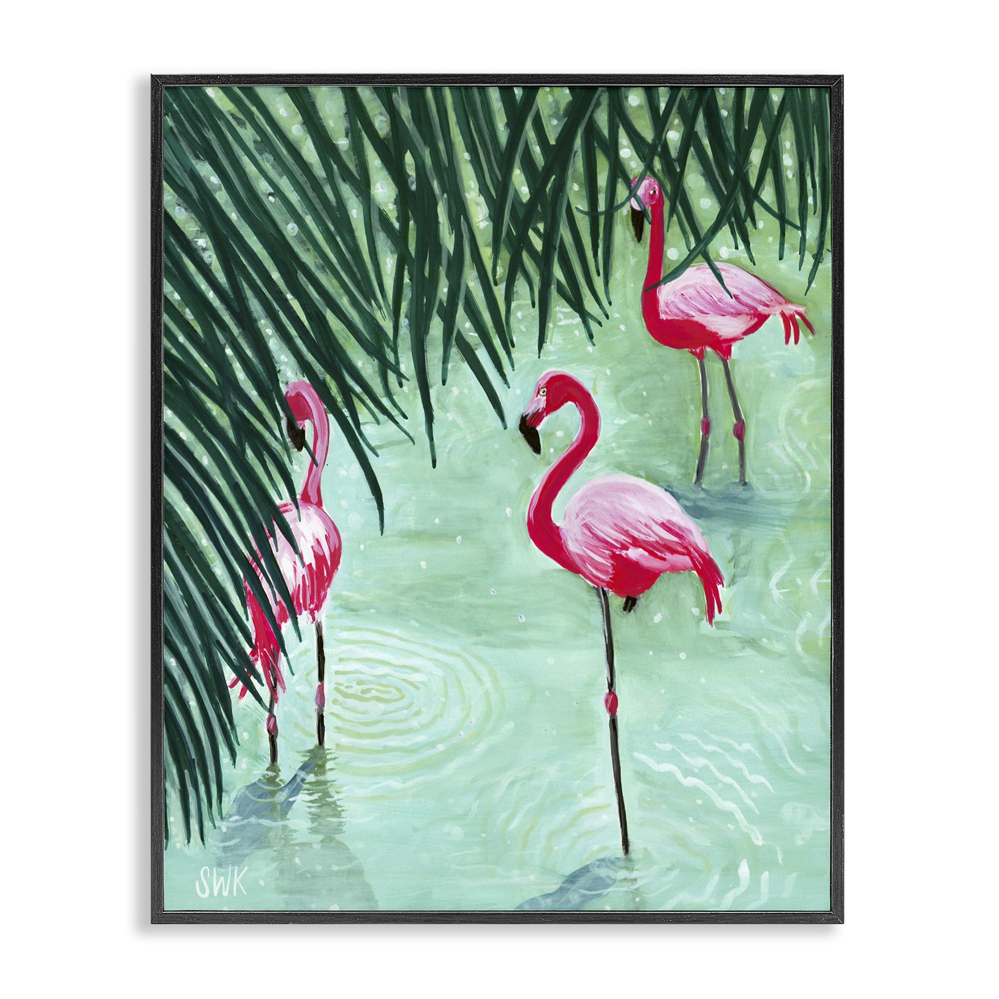 Stupell Industries Midnight Black (Textured) 'Shallow Flamingo Pond'| Framed Giclee Art