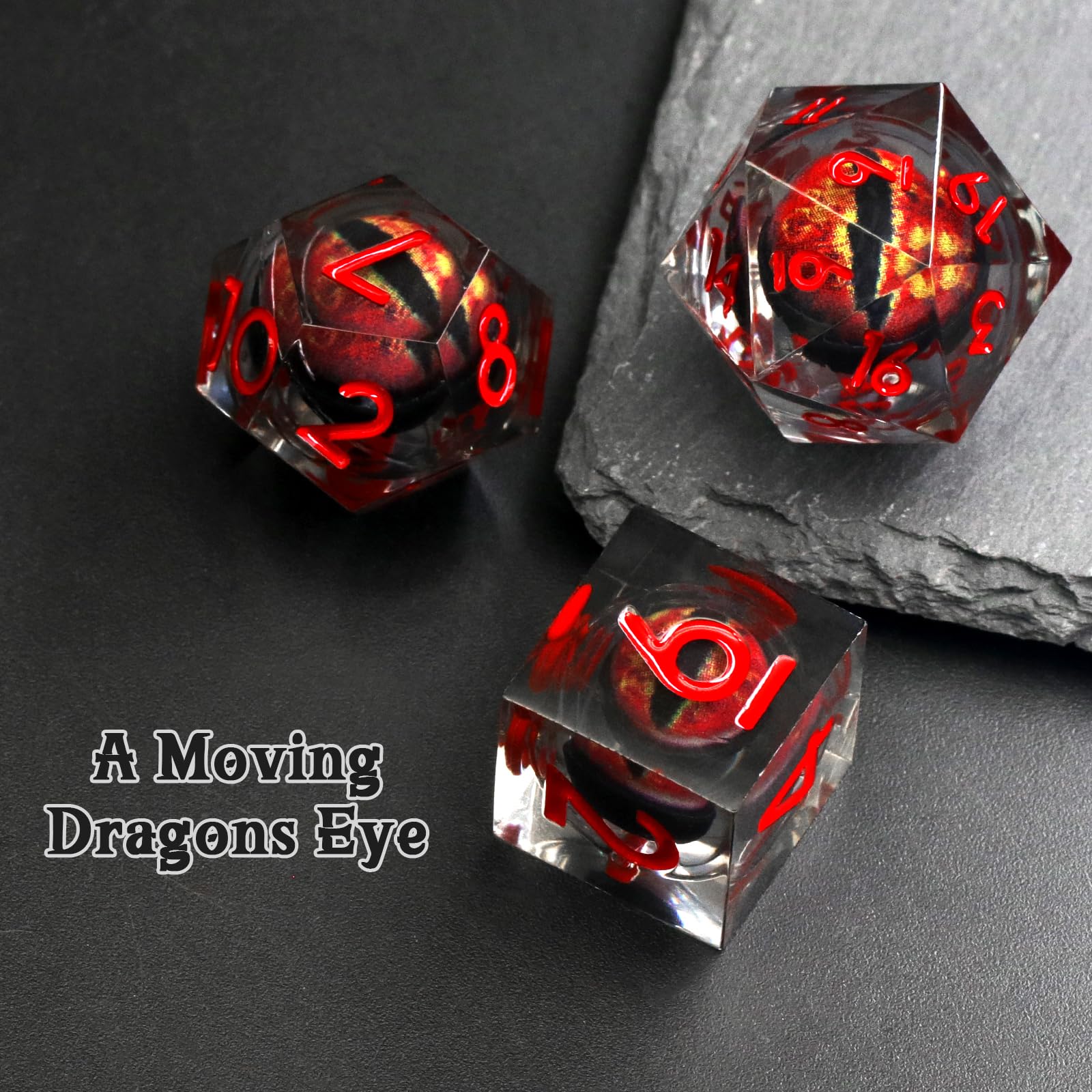 FONVGOGO Set Dadi D&D per Dungeons and Dragons Set Dadi DND Poliedrici Nucleo Liquido Dadi in Resina Occhio di Drago 7 Pezzi DND Dice Set (Rosso)