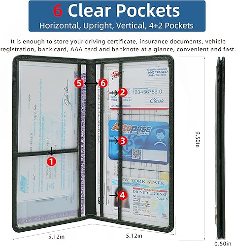 Miniatura 2 de Carpeta para registro y seguro de automóvil, carpeta de piel sintética de alta calidad, para documentos de automóvil, licencia de conducir, tarjetas