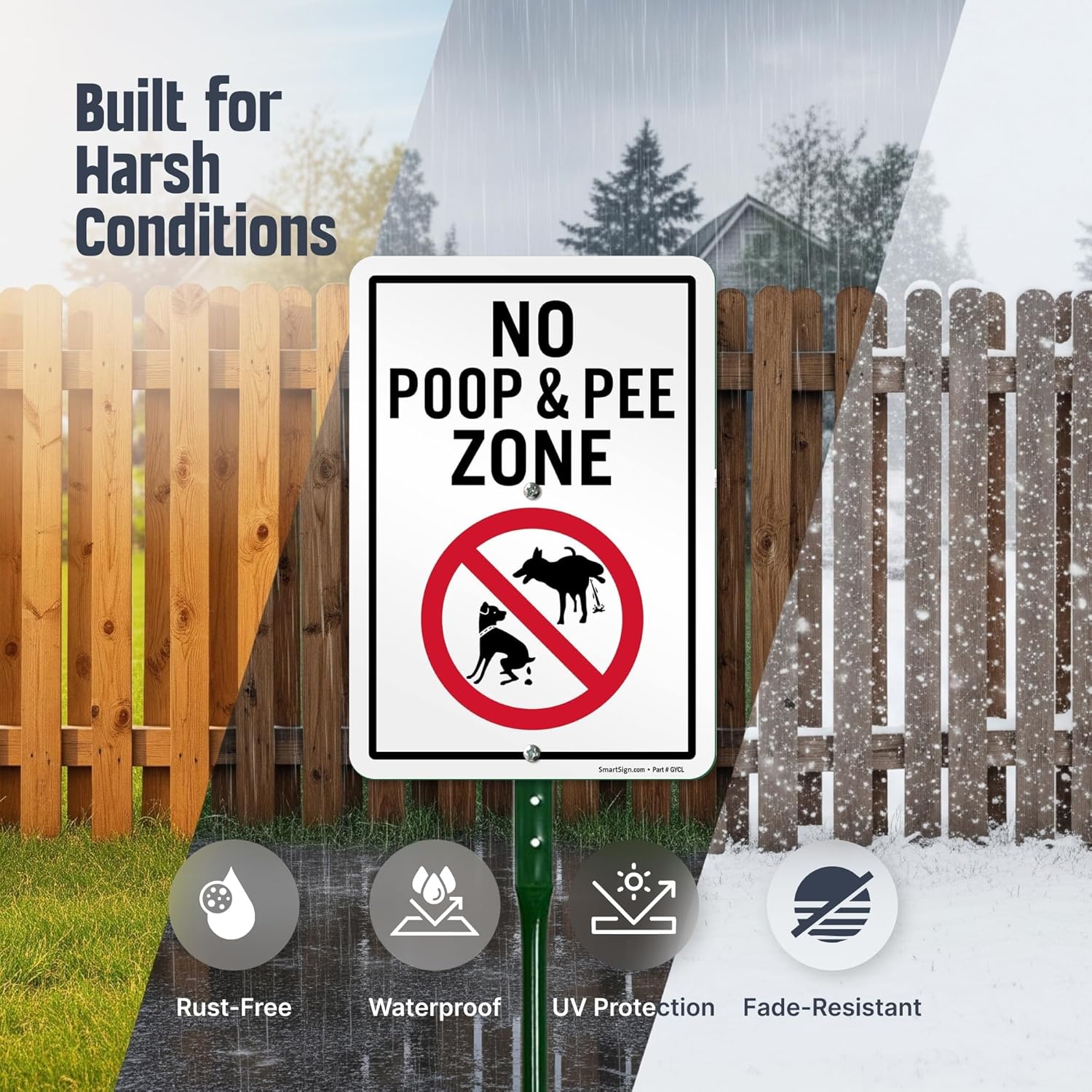 SmartSign 10 x 7 inch “No Poop And Pee Zone” LawnPuppy Yard Sign and 18 inch Stake Kit, 40 mil Laminated Rustproof Aluminum, Red, Black and White, Set of 1