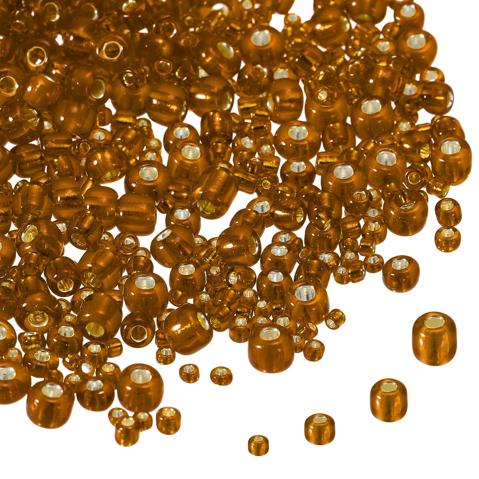 sourcing map 2848pcs Iridescent Glass Seed Beads 1.5/2/3/4mm Acrylic Round Bugle Beads for DIY Jewelry Craft Plants Making Fabric Felt Ornaments, Brown