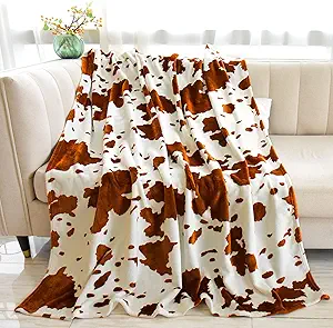 Brown Cow Print Blanket for Adults, Teens and Girls - Cowhide Throw for Women - Cute Baby Blanket - Cow Gifts 50"x 60"