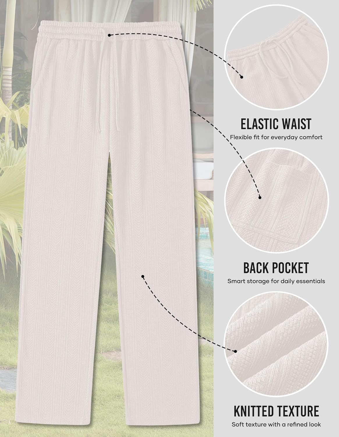 Men's Jacquard Textured Casual Pants Beach Stretch Knit Drawstring Loose Fit Straight Leg Pant (S-2XL) - Image 6