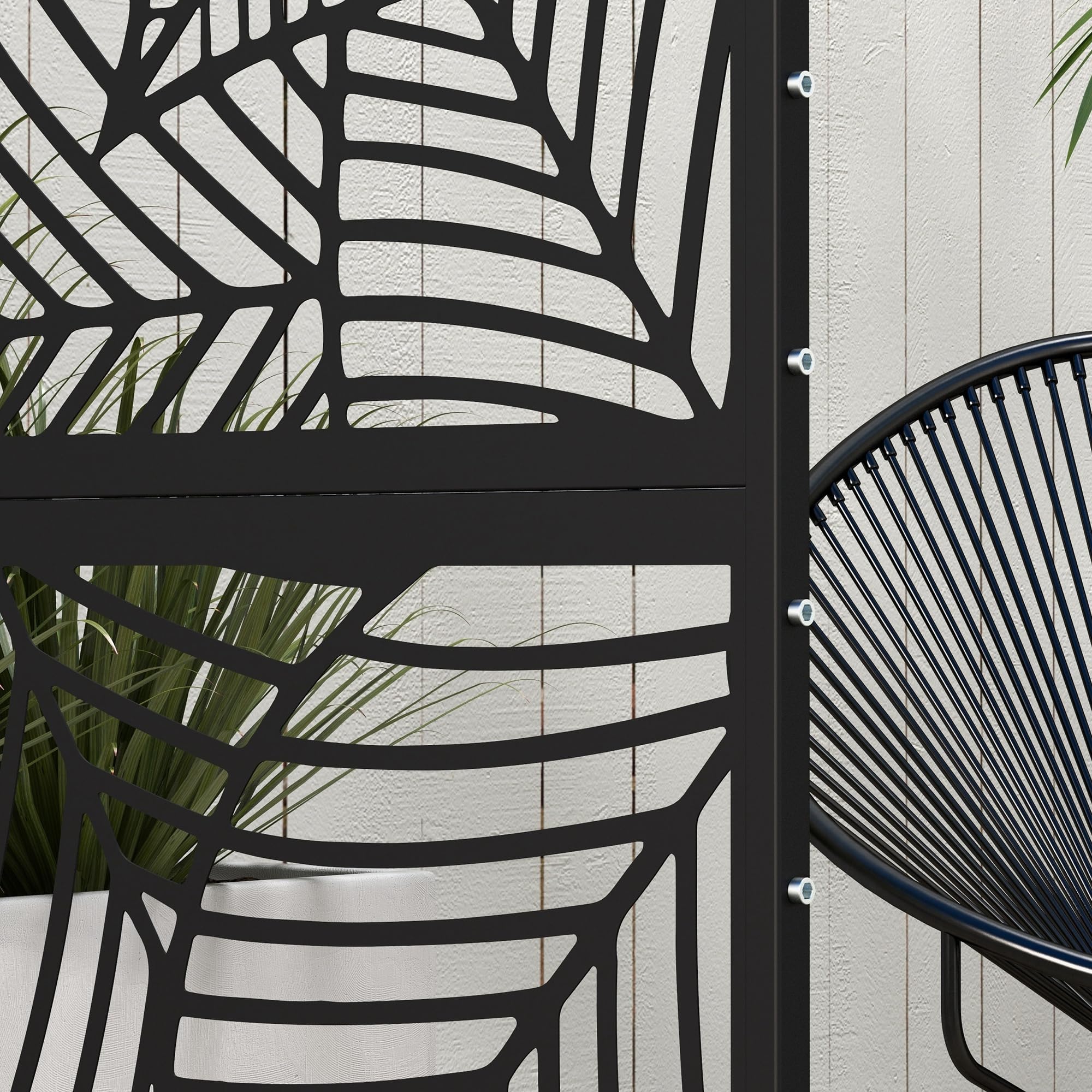 Outsunny Panneau Brise Vue Décoratif Extérieur Végétal 122x45x198 cm Noir | Paravent, en Métal, Motif Végétal