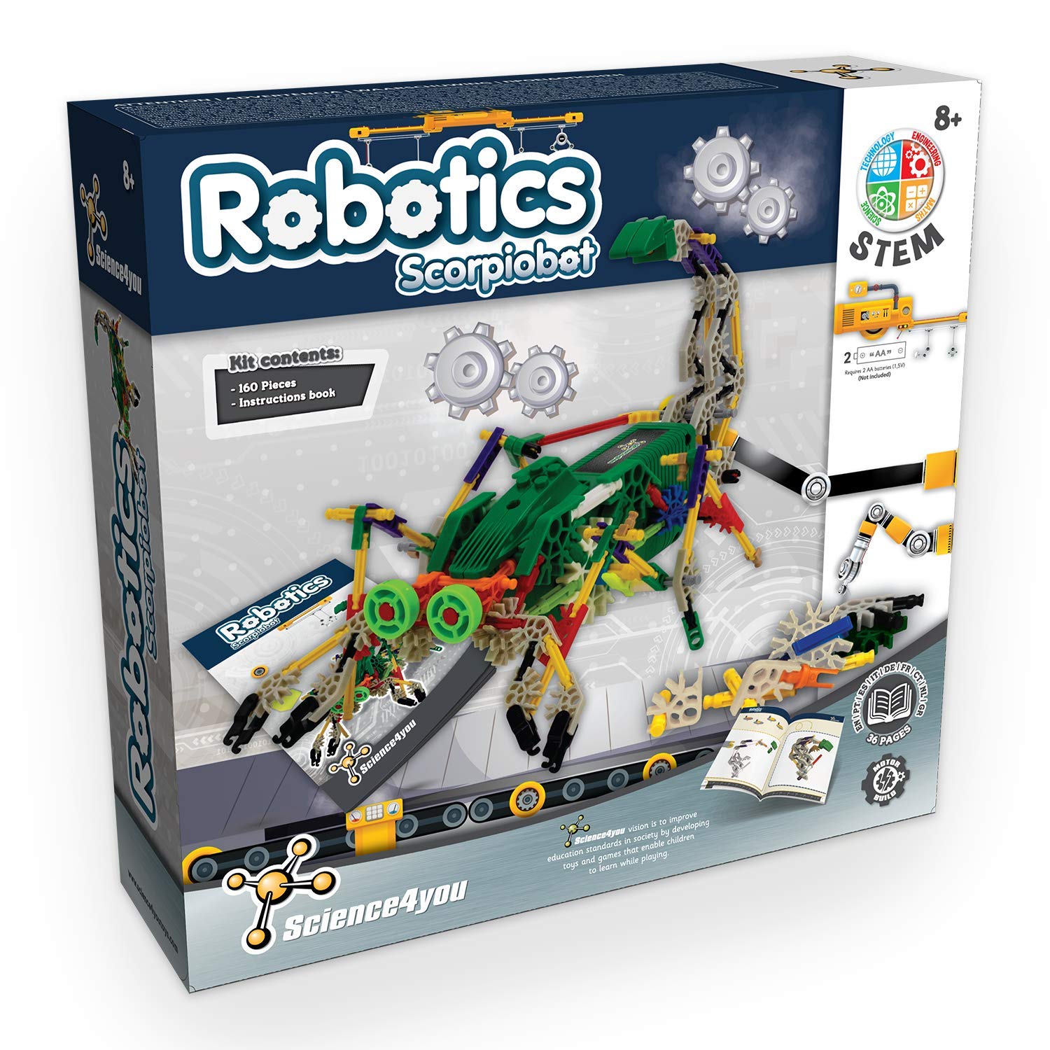 Science4you - Robotyka Scorpiobot, robot do samodzielnego budowania z 161 elementami – robot do samodzielnego budowania z tym zestawem elektroniki, gra edukacyjna UNT, zabawka konstrukcyjna dla dzieci