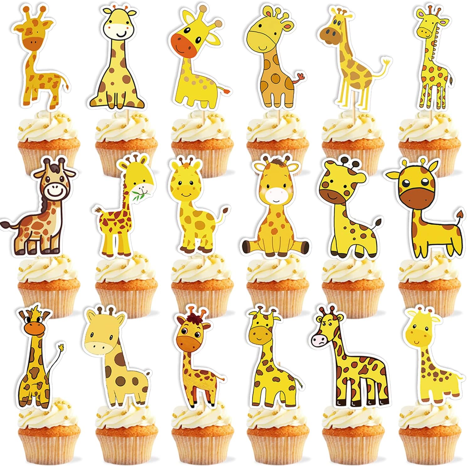 Amazon.com: 50 Pieces Giraffe Cupcake Toppers Wild Zoo Jungle Animal ...
