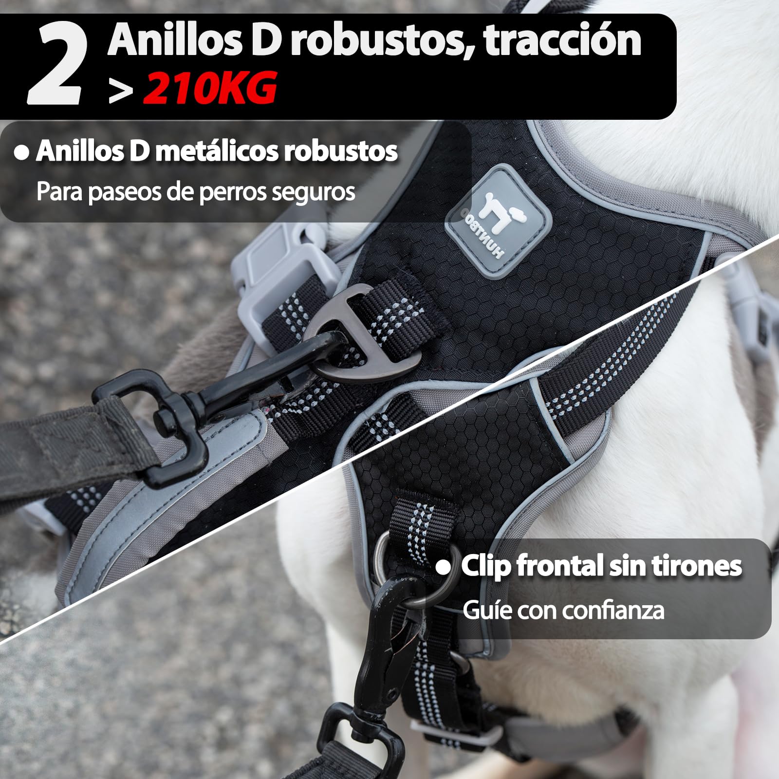 Huntboo Arnés para Perros a Prueba de Escape, arnés para Artistas de Escape, arnés Reflectante con asa Acolchada, Chaleco Ajustable para Perros medianos Que Caminan, entrenan y corren (Negro, M)