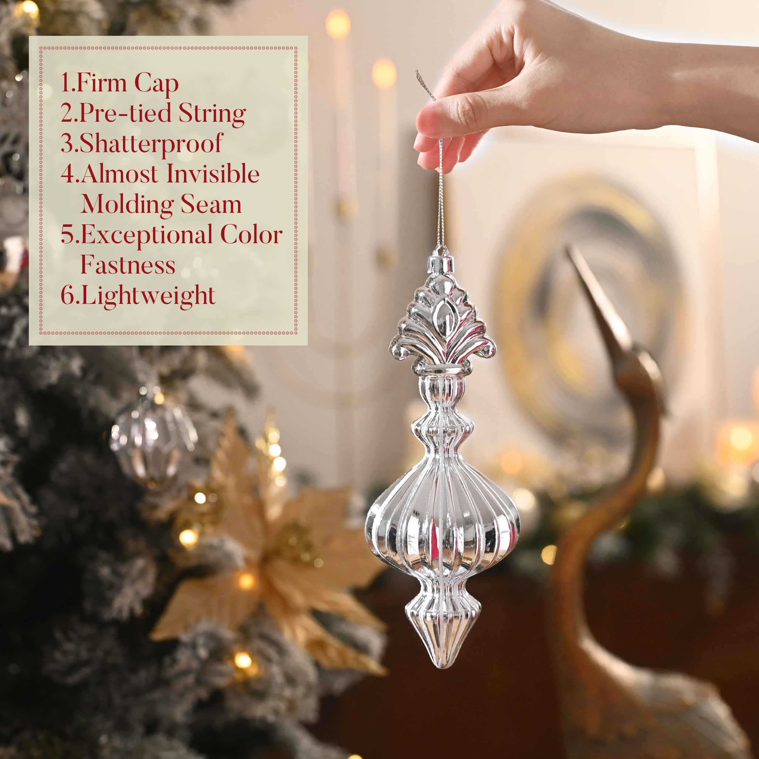 Valery Madelyn Lot de 80 décorations de sapin de Noël incassables de luxe à suspendre pour sapin de Noël, blanc et argenté, décoration de vacances