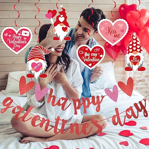 Miniatura 2 de Cartel de feliz día de los galentinos con purpurina roja y espirales colgantes para el día de San Valentín para decoraciones del día de San Valentín