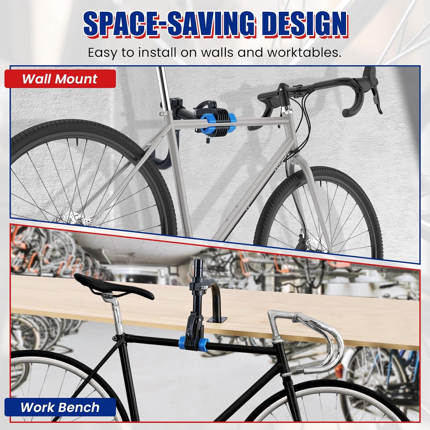 NYXOVA Bent Bike Repair Stand, Adjustable Bench Mount Bicycle Maintenance Rack for Road and Mountain Bikes, Home Bike Workstand with Clamp image 5