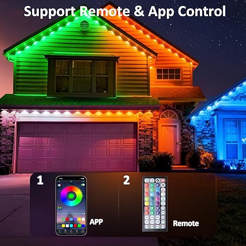 Miniatura 6 de Cadena de luces de 98 pies para exteriores permanentes, luces LED RGB multicolor para aleros con APP y control remoto, luces impermeables IP67 para