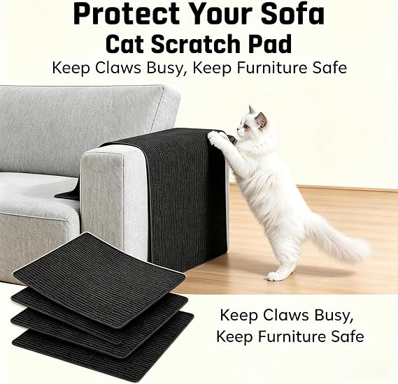 200x30cm Cat Scratching Mat Self-Adhesive Trimmable DIY Wall Scratcher, Extra Large Cat Scratch Mat for Furniture Sofa Protector, Thick Polyester Fiber Anti-Scratch Pad for Cats (Black)