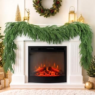 N&T NIETING 9FT Christmas Norfolk Pine Garland Real Touch Artificial Christmas Green Xmas Garland for Mantle, Table Holiday Fireplace Staircase Indoor Outdoor Christmas Decorations