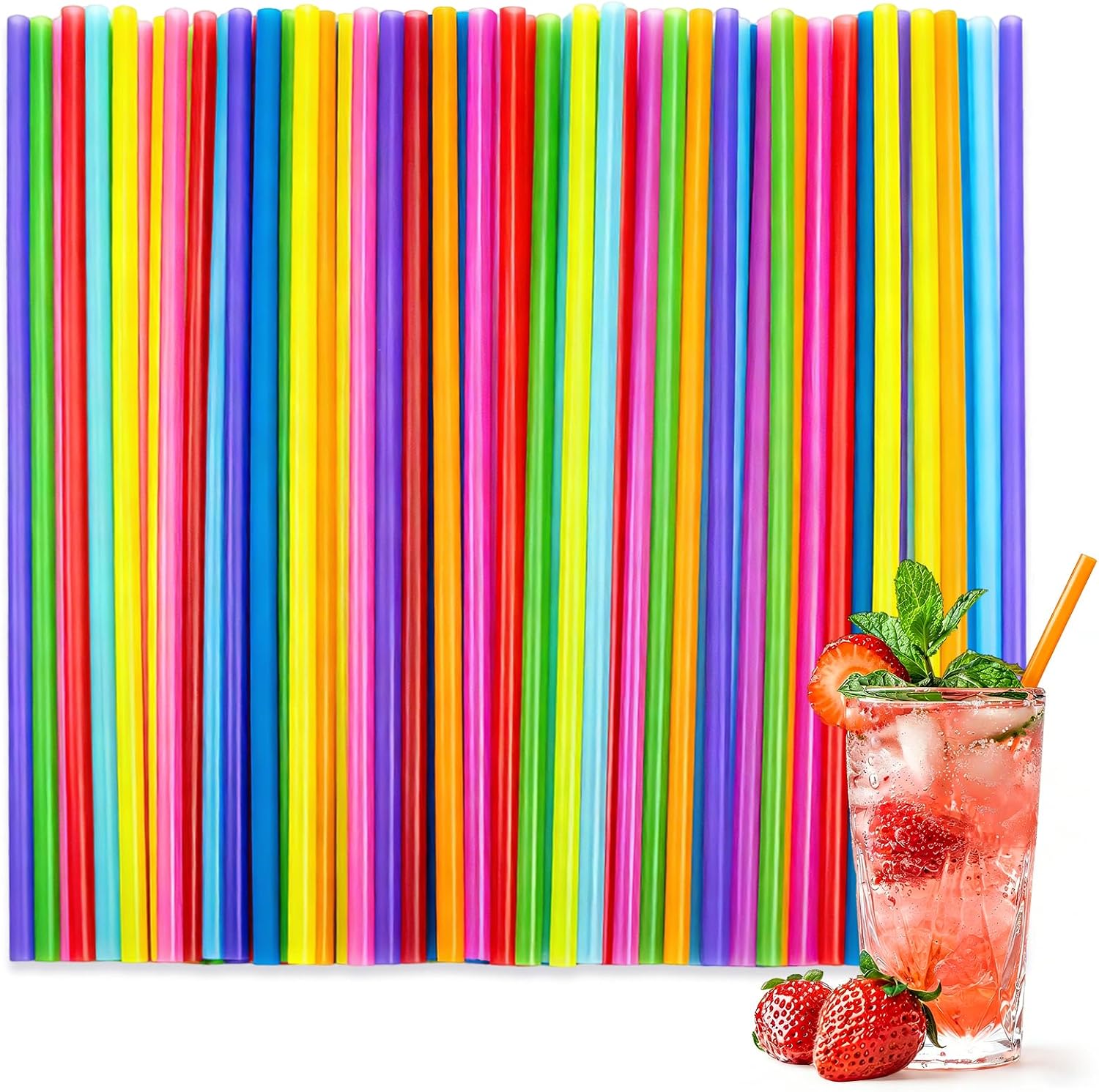 1000 Pack Disposable Drinking Plastic Straws | 10.2 Inches Colorful Assortment Straw, Stylish Long Straws for Drinks Decorations, Party and Home Use