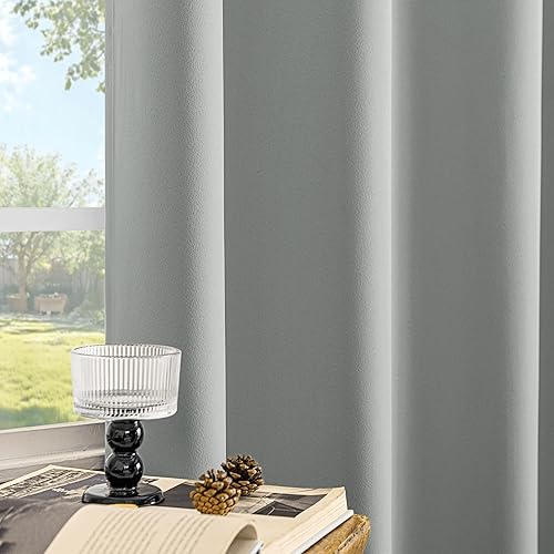 Miniatura 4 de Beauoop Cortinas Grises 100% Opacas de 84 Pulgadas de Largo, 2 Paneles para Dormitorio y Sala de Estar, Sólidas, Oscurecimiento de Habitación,