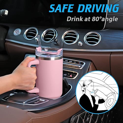 Miniatura 3 de TaroKitc Vaso de 40 onzas con asa, taza de viaje aislada de acero inoxidable para café helado, con tapas y pajilla, mantiene las bebidas frías