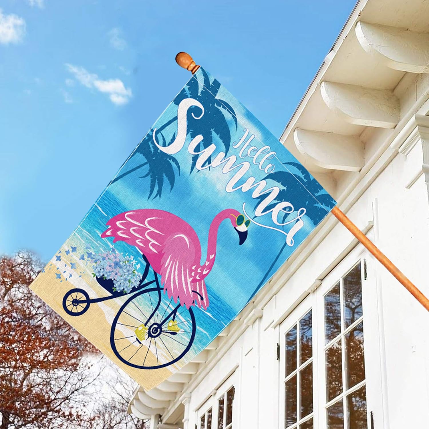 pinata Hello Summer Flags 28 x 40 Inch Double Sided, Flamingo Burlap House Flag, Large Summer Yard Flag Decorative Banner Decoration for Outdoor