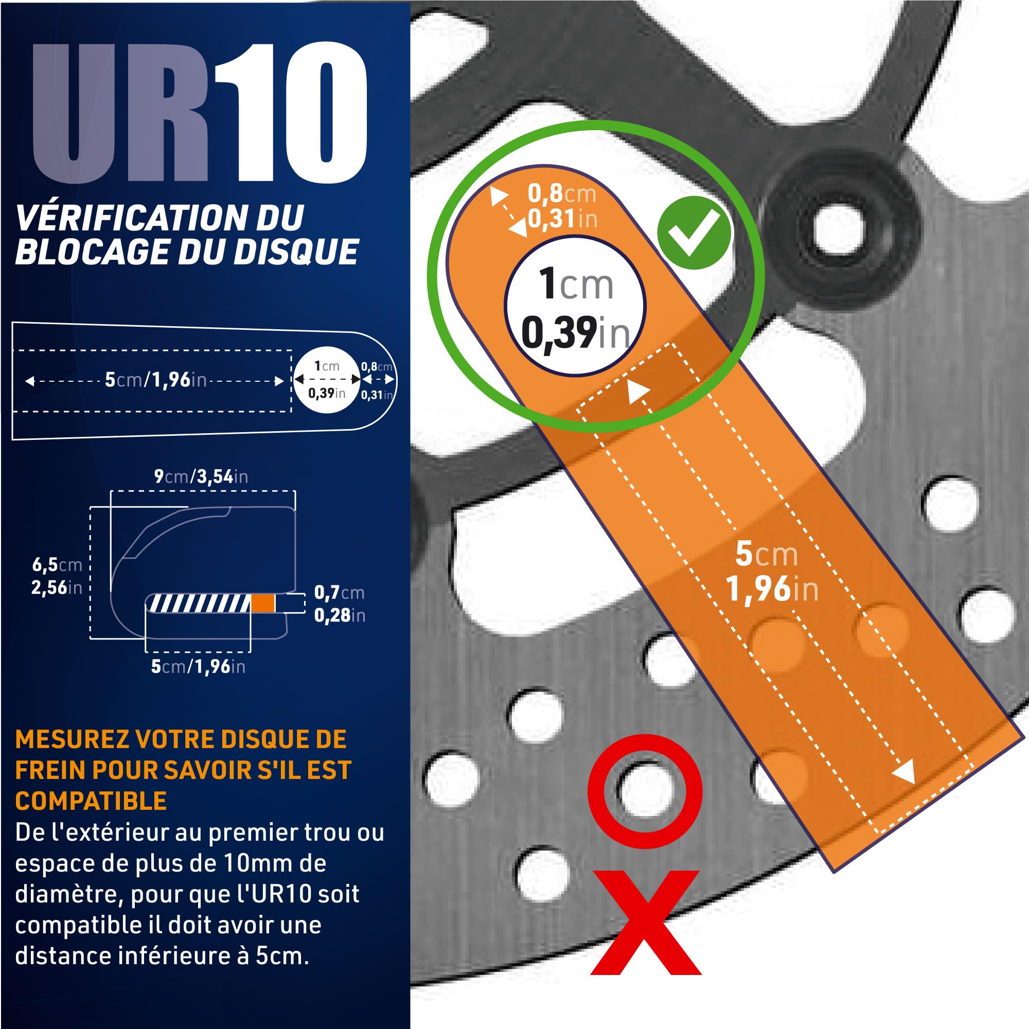 URBAN UR10 Antivol Moto Homologué SRA, Bloque Disque avec Alarme Intelligente | 120dB, LED, Warning, Sensibilité A+, X2 ON | Serrure Haute Sécurité, Bloc Double Verrouillage ø10mm, Acier Endurci