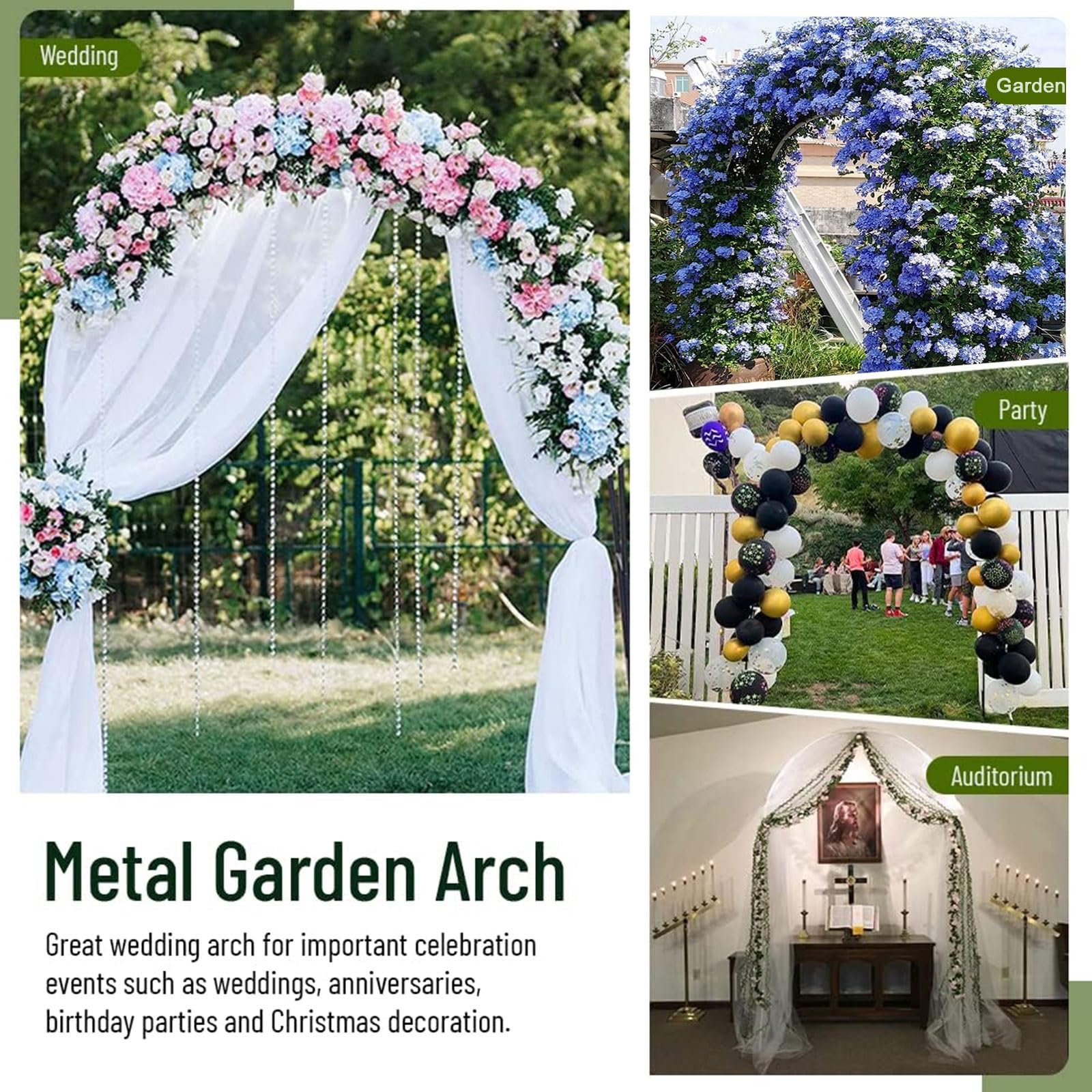 Schwer Rosenbogen Verzinkt Gartenbogen, Stabil Metall Torbogen für Rosen Und Kletterpflanzen Zur Unterstützung Pflanzen Rosengestell Torbogen-Gartendekoration(1.2 * 2.2 m/3.9 * 7.2 ft)
