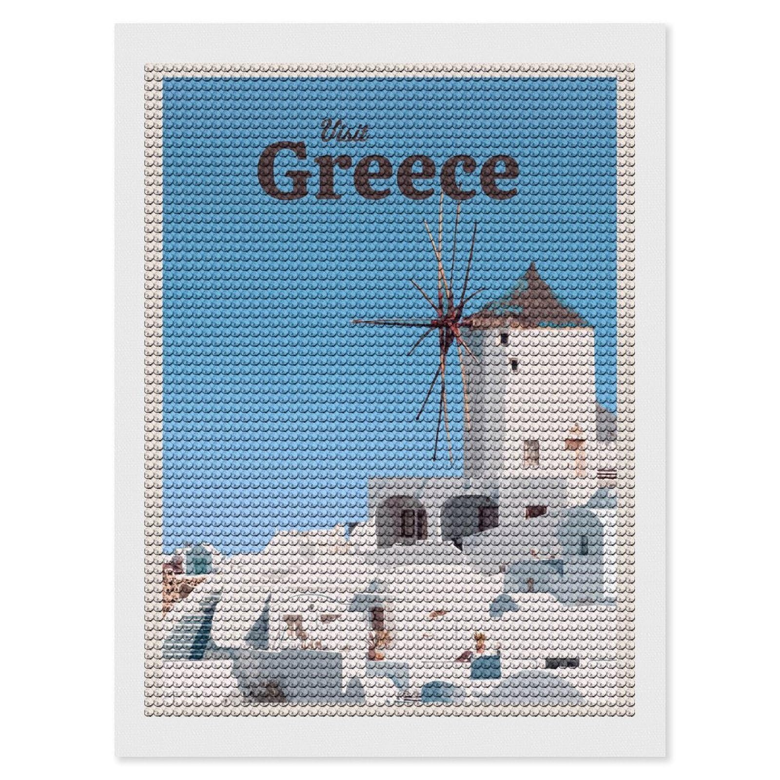Junmoney Visit Greece Diamond Painting Kit 12"x16", for Women, Simple to Start, Bedroom Decor, Christmas Gift, Good for Quiet Evenings