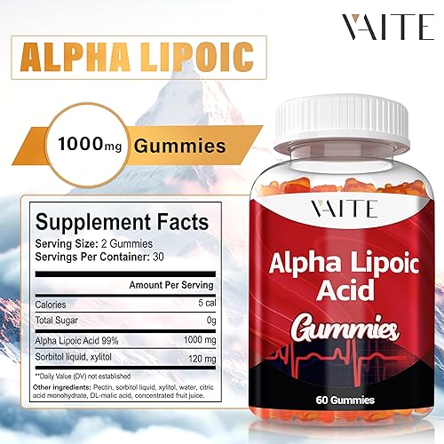 Miniatura 3 de Gomitas de ácido alfa lipoico de 1000 mg, suplemento ALA para apoyo cerebral y nervioso, antioxidante, energía, sin OMG, veganas, sin gluten, 60