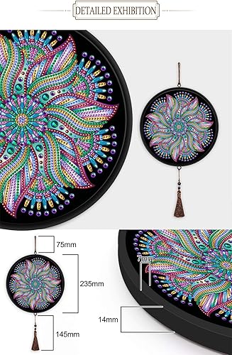 Miniatura 4 de Colgante de pintura de diamante de marco redondo con kit de borlas, kit de números de diamantes de imitación para bricolaje, decoración del hogar,