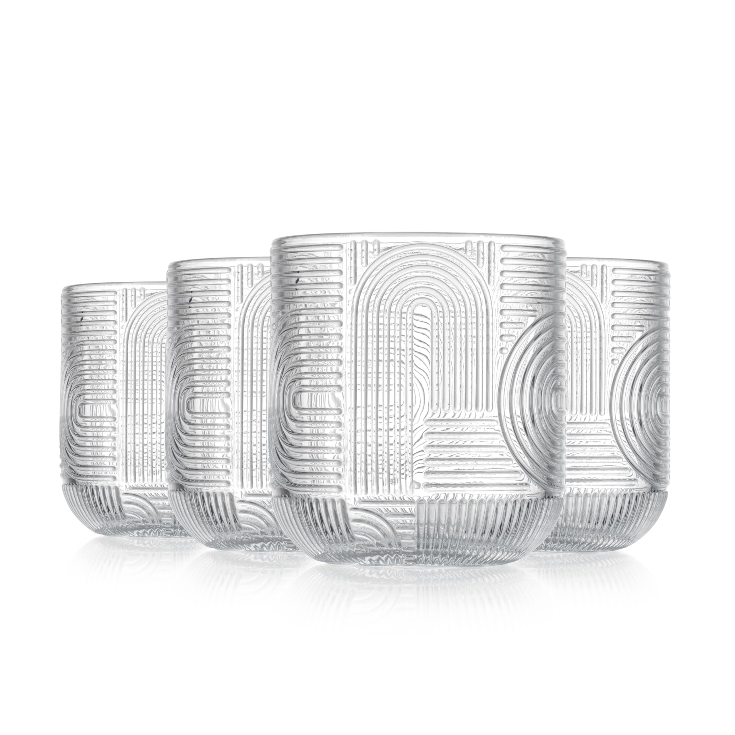 Glaver's Whiskygläser, 370 ml, doppelt, altmodisch, Set mit 4 DOF-Gläsern, für Zuhause, Bar, dicke Gläser, geprägt, elegant, klar, modern, Vintage-Trinkgläser