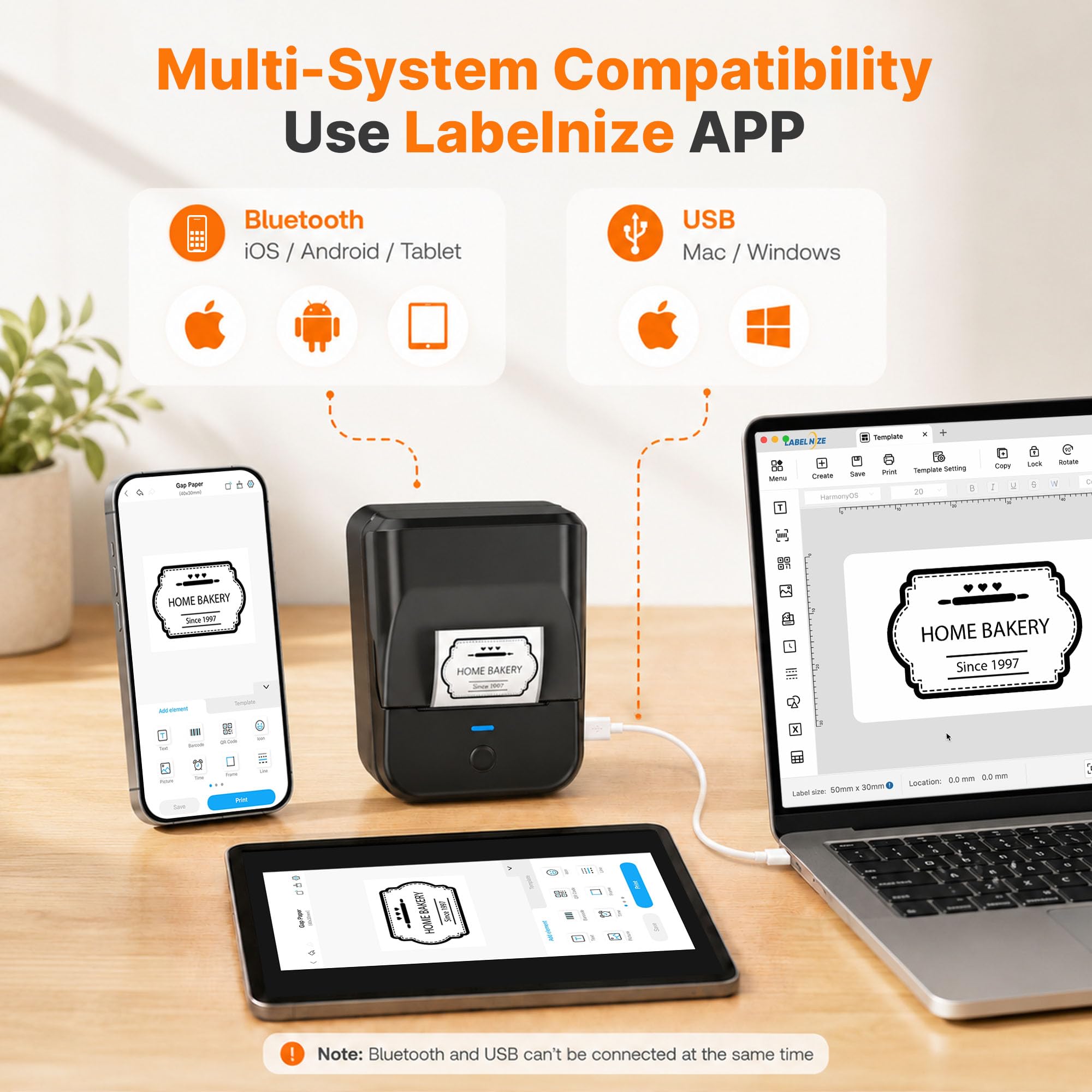 PM240 Etikettendrucker Bluetooth,2 Zoll Aufkleber Drucker,Wiederaufladbar Label Printer,Labeldrucker,Sticker Drucker,Etikettiergerät mit Mehreren Vorlagen für Geschäft Büro Schule Heim DIY