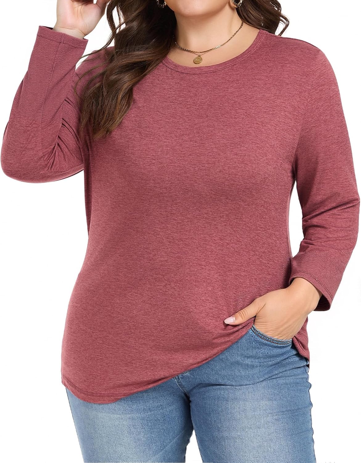 HLTPRO Long Sleeve Shirts for Women - Plus Size Workout Athletic Yoga Casual Crewneck Oversized Trendy Tops for Gym