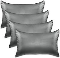 Vista 28 de Elegant Comfort Juego de 4 fundas de almohada de satén de viscosa refrescante con cierre de cremallera oculto, suave como la seda para el cuidado
